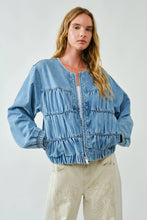 Denim Ruched Seam Bomber Jacket