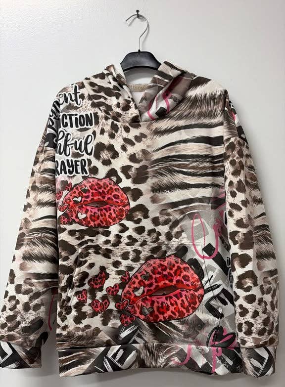 Multi Leopard Lips Graphic Hoodie