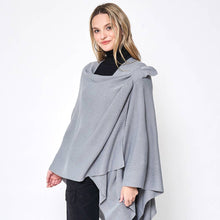 Grey Shoulder Strap Solid Ruana Poncho