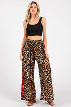 Brown Woven Leopard Wide Leg Side Trim Pants