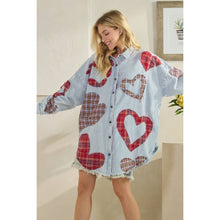 Blue Washed Plaid Heart Patchwork Button Down Oli+Hali Shirt