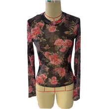 Multi Semi Sheer Rose Chiffon Mesh Lace Top