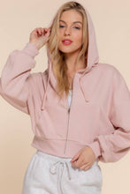 Beige Pink Long Sleeve Hoodie French Terry Zip Up Jacket