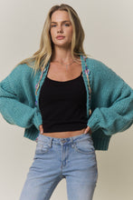 Green Chunky Multicolor Trim Knit Cardigan