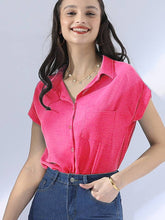 Fuchsia Rolled Short Sleeve Blouse
