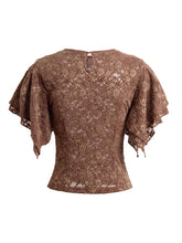 Brown Lace Ruffle Layered Top