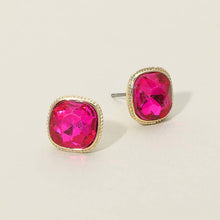 Red Cushion-cut Faceted Iridescent Stone Stud Earrings