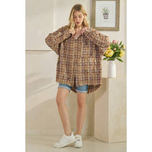 Brown Combo Washed Button Down Long Sleeve Plaid Oli+Hali Shirt