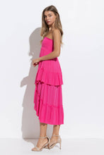 Fuchsia Smocked Chevron Ruffle Layered Two Way Dress Skirt