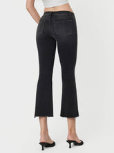 Black Mid Rise Raw Step Hem Crop Flare Vervet Jeans