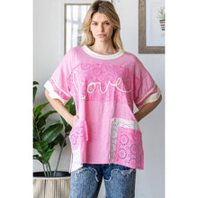 Pink Washed Eyelet Colorblock Love Oli&Hali Tee Shirt