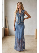 Denim Gold Sonia Denim Floral Embroidered V Neck Vest
