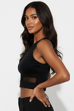 Black Sheer Mesh Panel Crop Tank Top