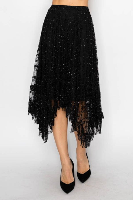 Tiered sparkly all lace skirt Black