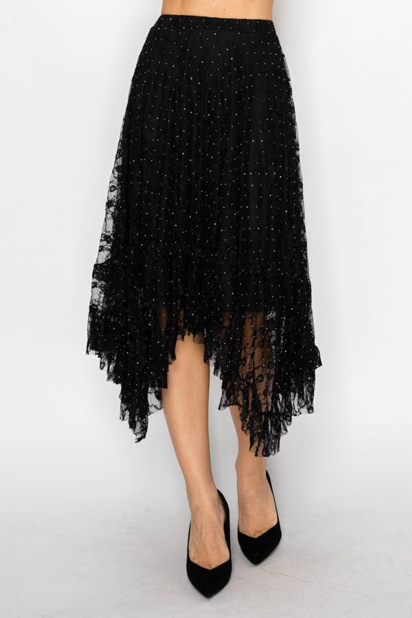 Tiered sparkly all lace skirt Black