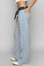 Stripe Denim Contrast patch denim woven twill bottom POL Pants