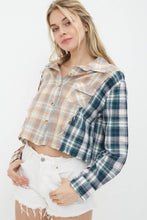 Taupe Blue Plaid Mix Distressed Button Up Shirt