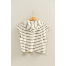 Black Striped Hooded Top With Pocket