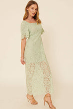 Seagrass Lace Square Neck Flounce Sleeve Fitted Maxi Dress