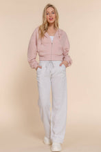 Beige Pink Long Sleeve Hoodie French Terry Zip Up Jacket