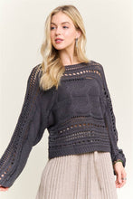 Charcoal Grey Crocheted Open Knit Pullover