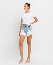 Tranquil Super High Rise Distressed Vervet Mom Shorts