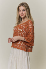 OPEN-KNIT SQUARE CROCHET TOP Rust