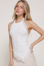 Off White Lace Trim Texture Knit Halter Top
