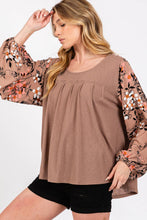 Brown Floral Contrast Solid Sage+Fig Top