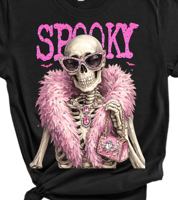 Black Spooky Skeleton Blingy Rhinestone Graphic Tee