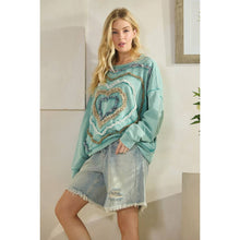 Mint Blue Washed Heart Patchwork Oli+Hali Knit Pullover