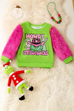 Howdy Grinchmas" Green and pink faux fur sleeve Christmas