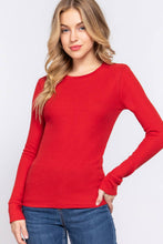 Red Long Sleeve Crew Neck Thermal Knit Top