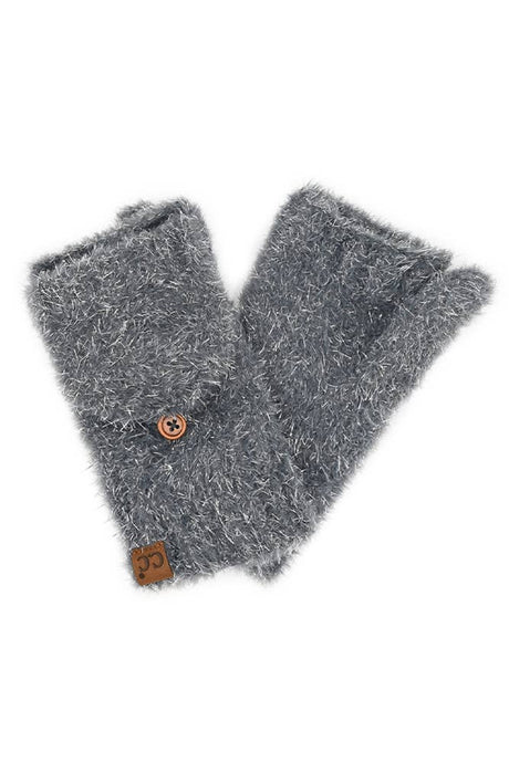 Grey C.C Metallic Eyelash Solid Mitten Winter Glove