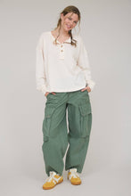 Cream Ribbed Henley Long Sleeve Knit Top