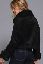 Black Long Sleeve Inside Fur Detail Penny Lane Suede Short Jacket