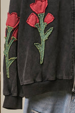 Black Floral Embroidered Zip-Up Hoodie