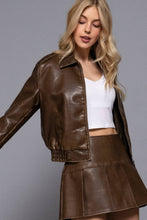 Hazelnut Long Sleeve Wash Effect Faux Leather Jacket