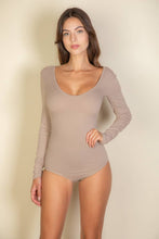 Taupe Scoop Neck Solid Long Sleeve Bodysuit