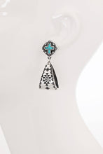 Turquoise Western Hand Stone Loop Cross Post Earrings