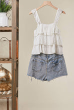 Off White Lace Tiered Crop Mello Top with Lace Straps