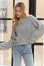 Grey Long Sleeve Distress Knit Sweater
