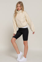Beige Long Sleeve High Neck Zip Up Short Twill Jacket