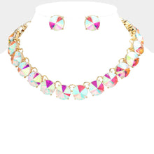 Peach Rose Gold Round Stone Link Evening Necklace