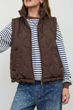 Dark Brown Plaid Collar Quilted Zip Up Vest
