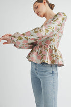 Pink Floral Jacquard Peplum Blouse