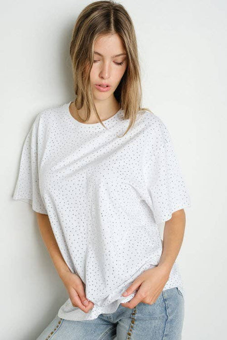 White Oversized rhinestone embellished Tunic t-shirt