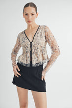 Cream Sheer Embroidered Mesh Peplum Top with Polka Dot Detail