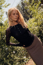 Black Floral Lace Raglan-Sleeve Henley Top