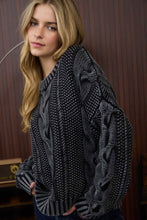 Charcoal Washed Cable Knit Pullover Sweater